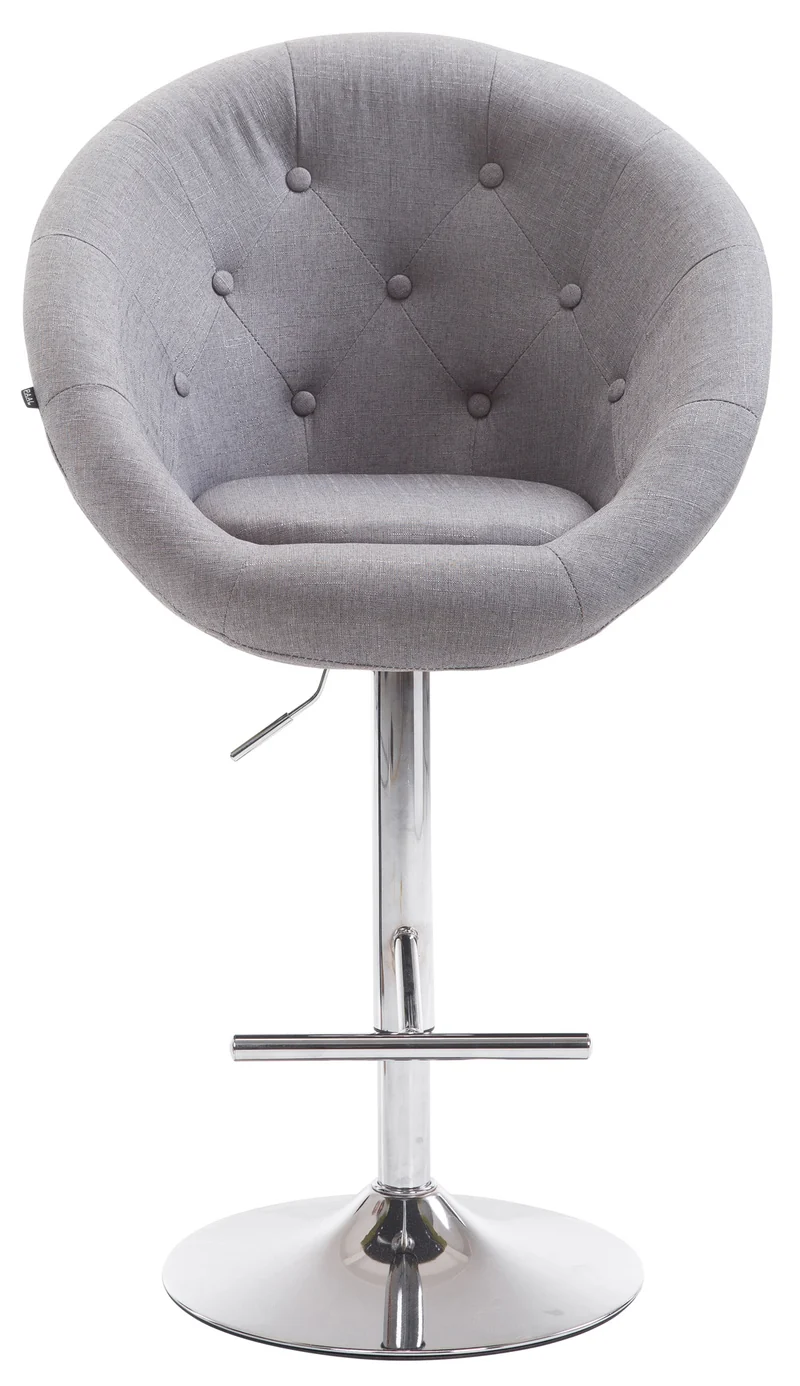 Tabouret de bar design moderne forme œuf capitonné avec repose-pieds en métal chromé tissu gris TDB10337