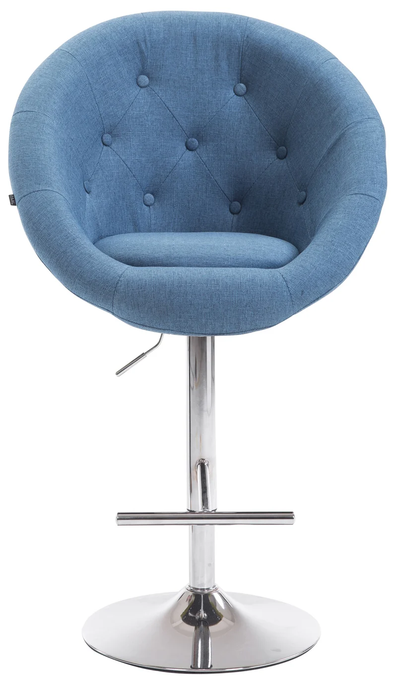Tabouret de bar design moderne forme œuf capitonné avec repose-pieds en métal chromé tissu bleu TDB10332