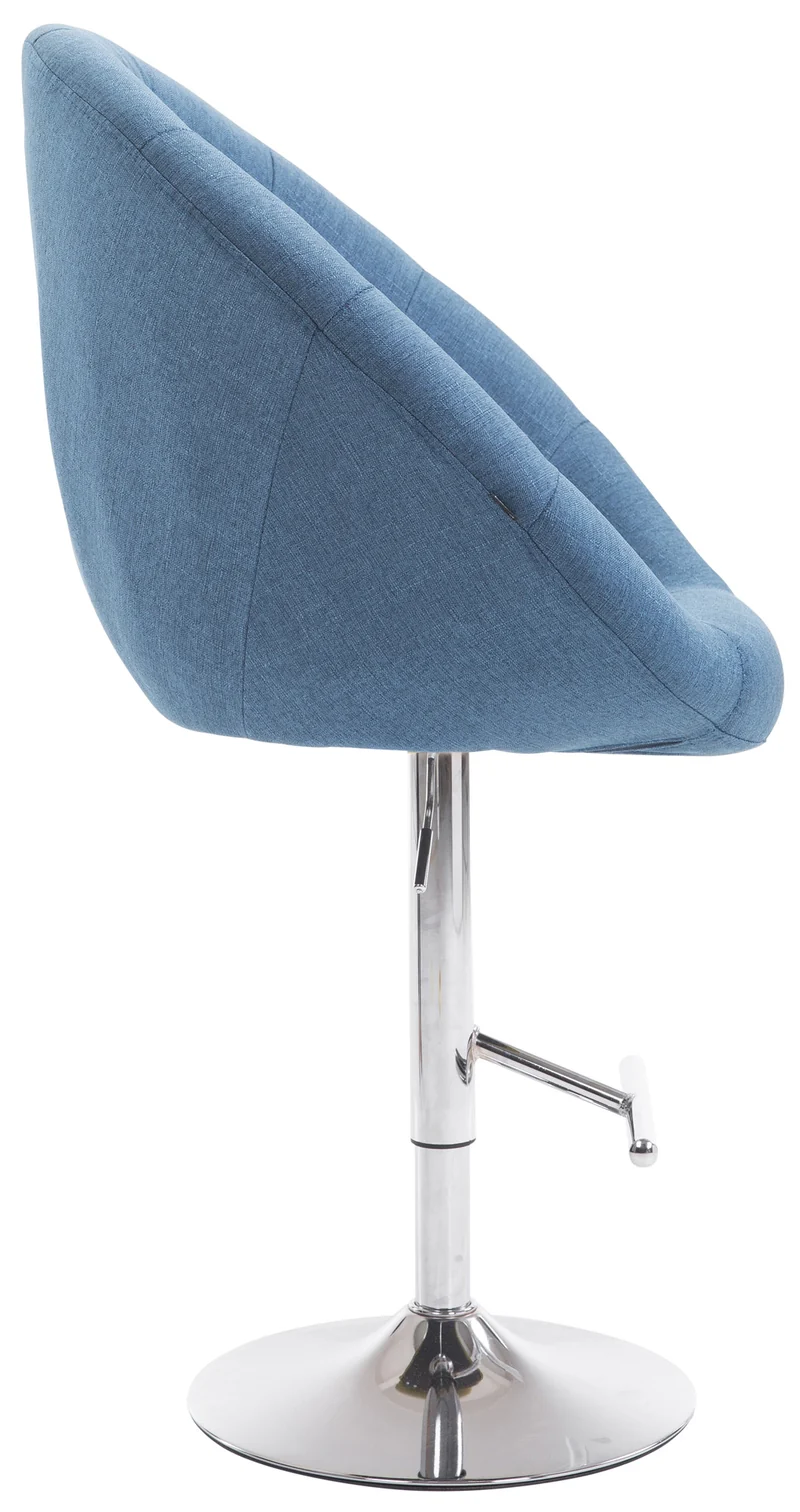 Tabouret de bar design moderne forme œuf capitonné avec repose-pieds en métal chromé tissu bleu TDB10332