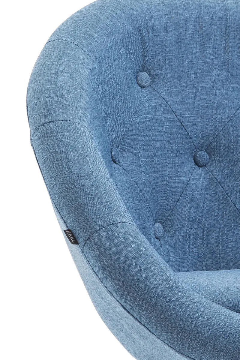 Tabouret de bar design moderne forme œuf capitonné avec repose-pieds en métal chromé tissu bleu TDB10332