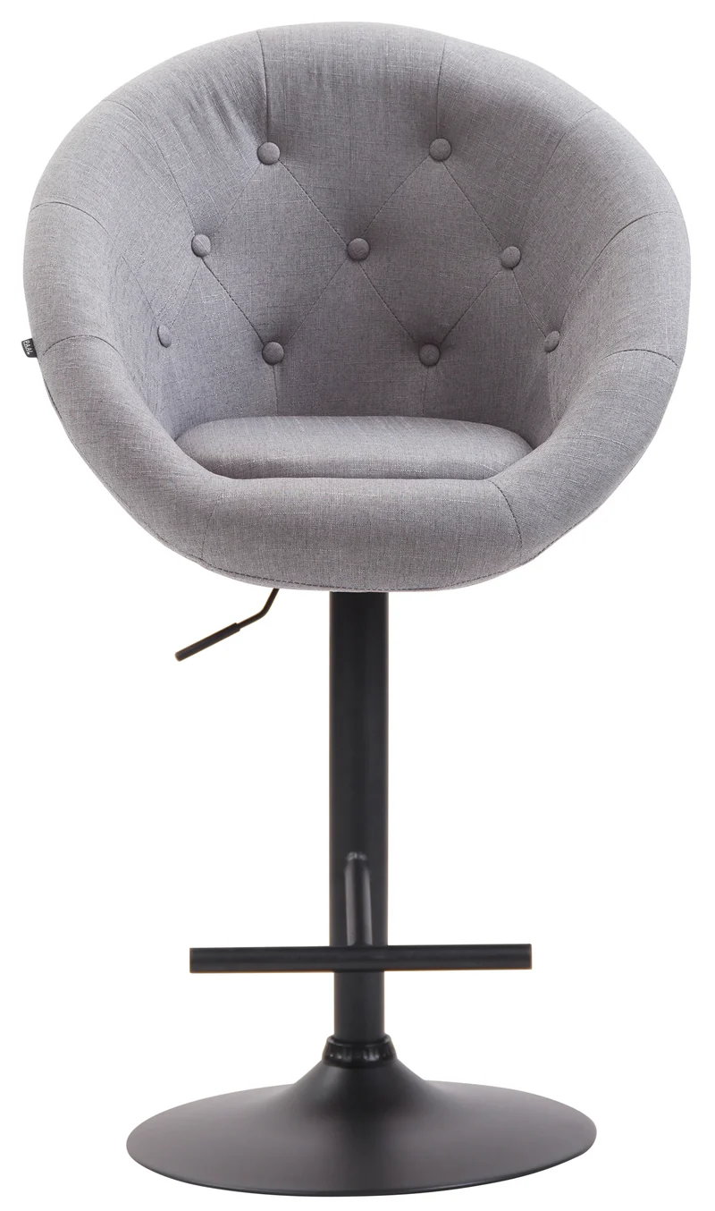 Tabouret de bar design moderne forme œuf capitonné avec repose-pieds en métal noir tissu gris TDB10326