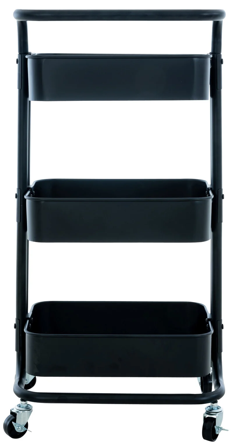Chariot de service desserte sur roulettes rangement cuisine 3 niveaux en métal noir 10_0003065