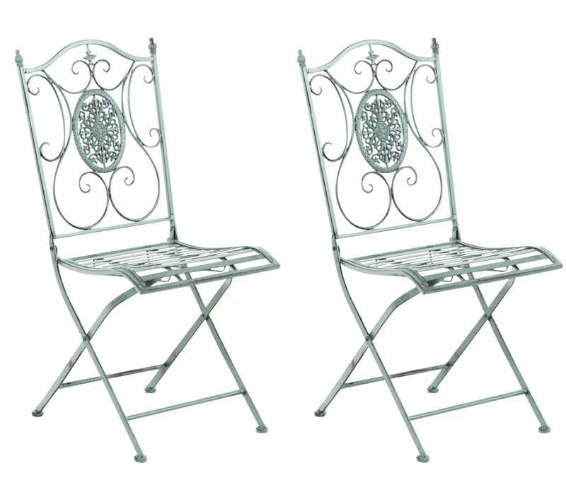 Lot de 2 chaises de jardin balcon terrasse design rustique pliable en métal vert vieilli 10_0002875