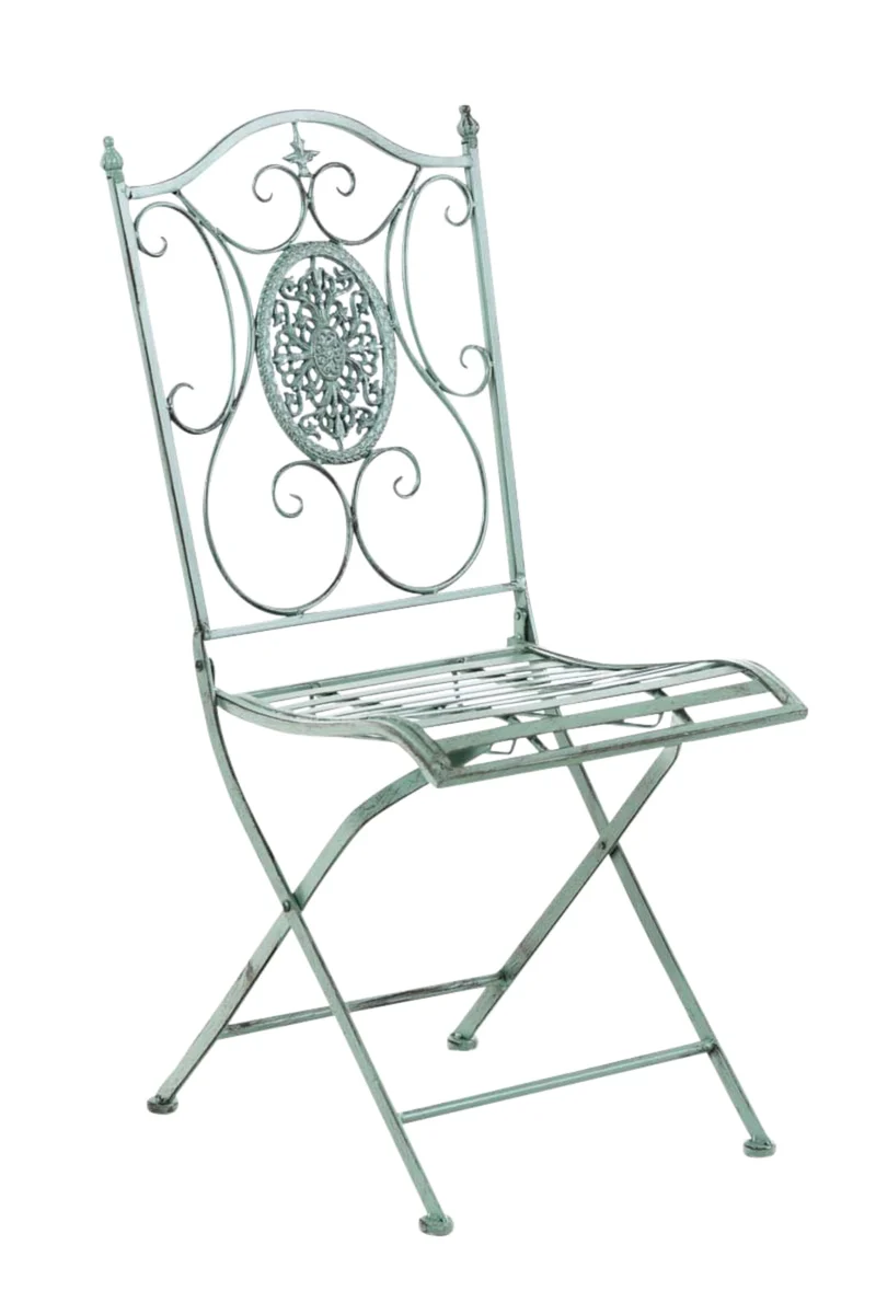 Lot de 2 chaises de jardin balcon terrasse design rustique pliable en métal vert vieilli 10_0002875