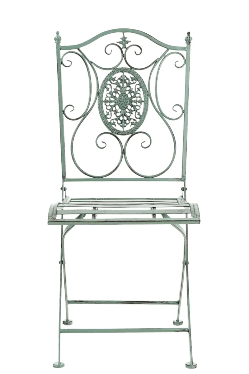 Lot de 2 chaises de jardin balcon terrasse design rustique pliable en métal vert vieilli 10_0002875