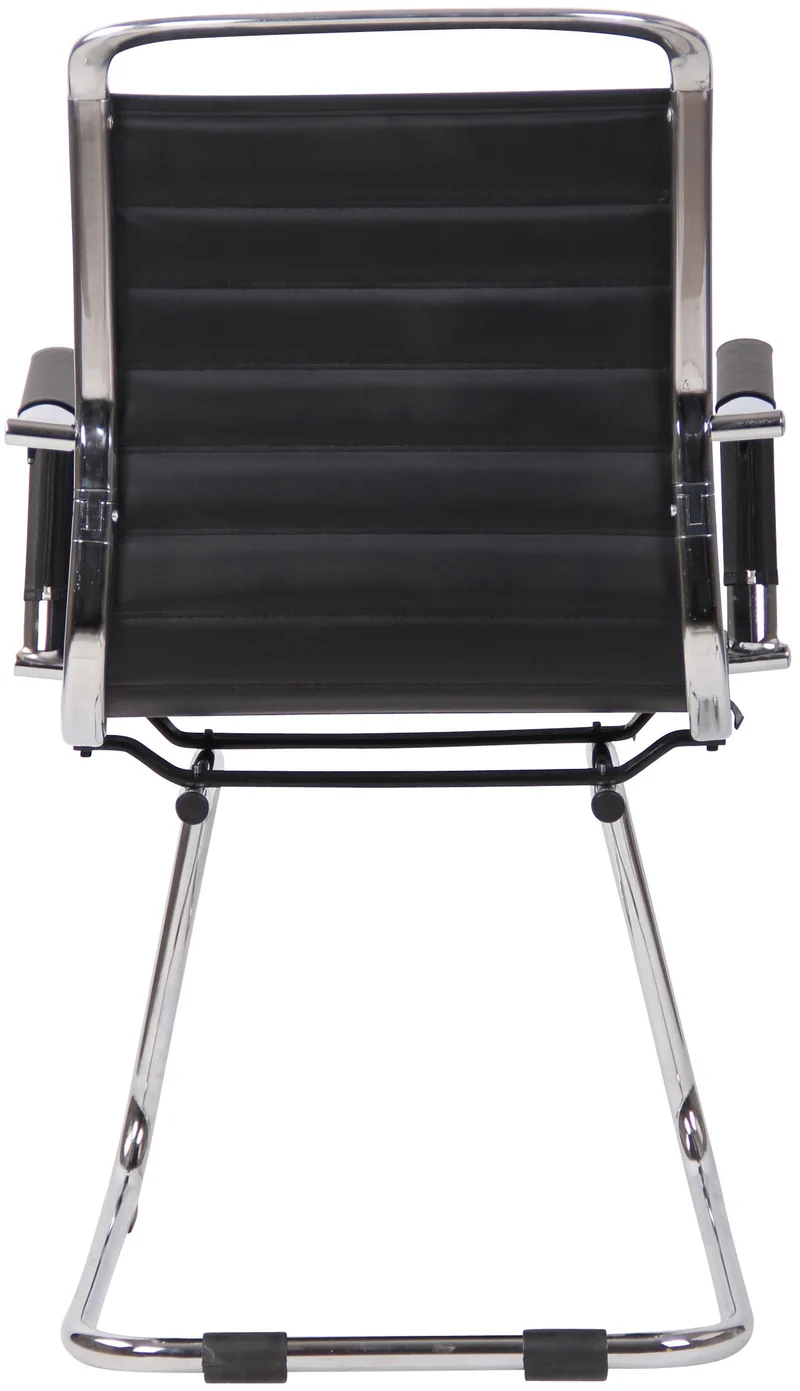 Chaise de bureau fauteuil sans roulettes piétement luge en métal chromé assise en PVC noir 10_0003258