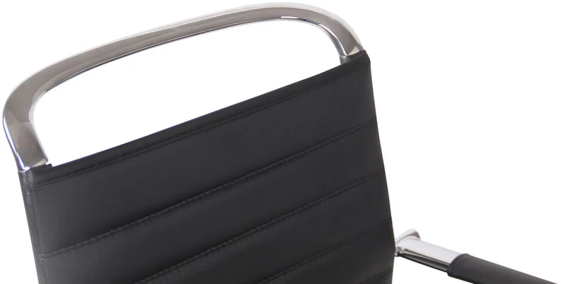Chaise de bureau fauteuil sans roulettes piétement luge en métal chromé assise en PVC noir 10_0003258