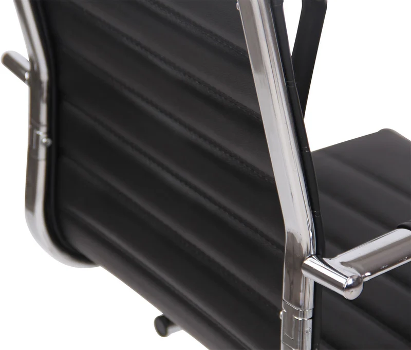 Chaise de bureau fauteuil sans roulettes piétement luge en métal chromé assise en PVC noir 10_0003258