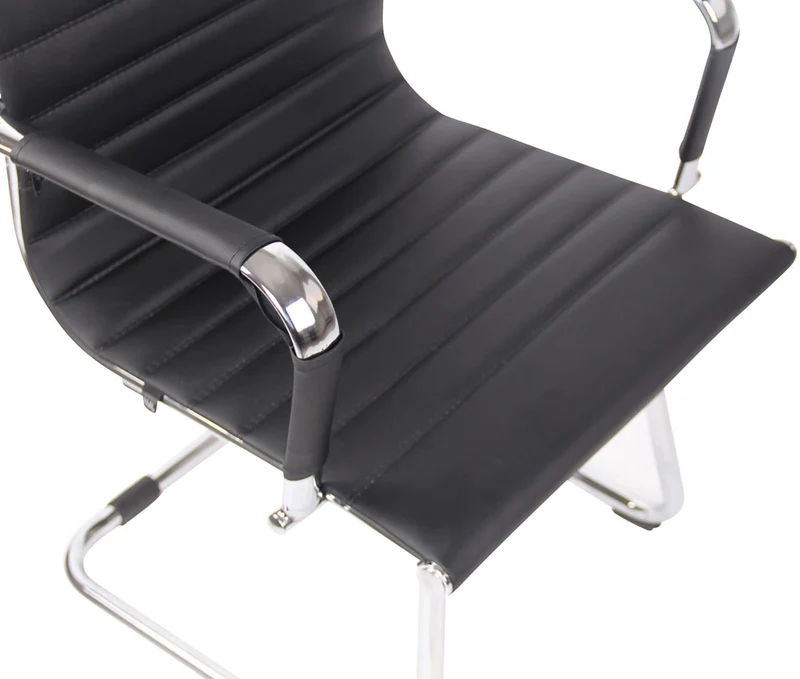 Chaises de bureau fauteuils sans roulettes x2 piétement luge en métal chromé assise en PVC noir 10_0003106