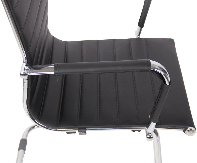 Chaises de bureau fauteuils sans roulettes x2 piétement luge en métal chromé assise en PVC noir 10_0003106