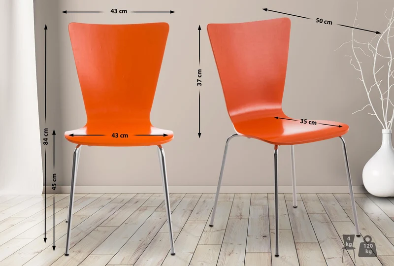 Chaise de cuisine salle à manger x1 empilable en bois orange et structure stable à quatre pieds en métal 10_0003239