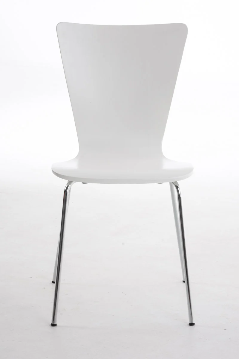 Lot de 2 chaises de cuisine salle à manger empilable en bois blanc et structure stable à quatre pieds en métal 10_0003076