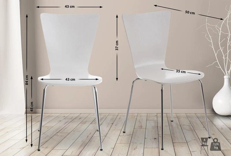 Chaise de cuisine salle à manger x1 empilable en bois blanc et structure stable à quatre pieds en métal 10_0003237