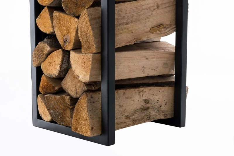 Range-bûches rangement bois de cheminée 160x25 cm en métal noir-mat 10_0003577