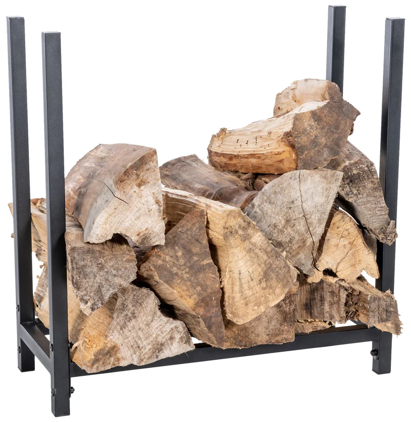 Petit range-bûches étagère support bois de cheminée 62x60 cm en métal noir mat 10_0003534