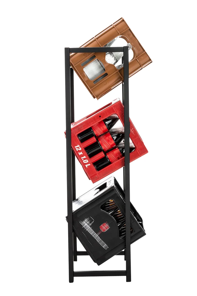 Étagère pour caisses à boissons 116x47 cm pour 3 caisses support rangement étagère sur pied en métal noir 10_0003146