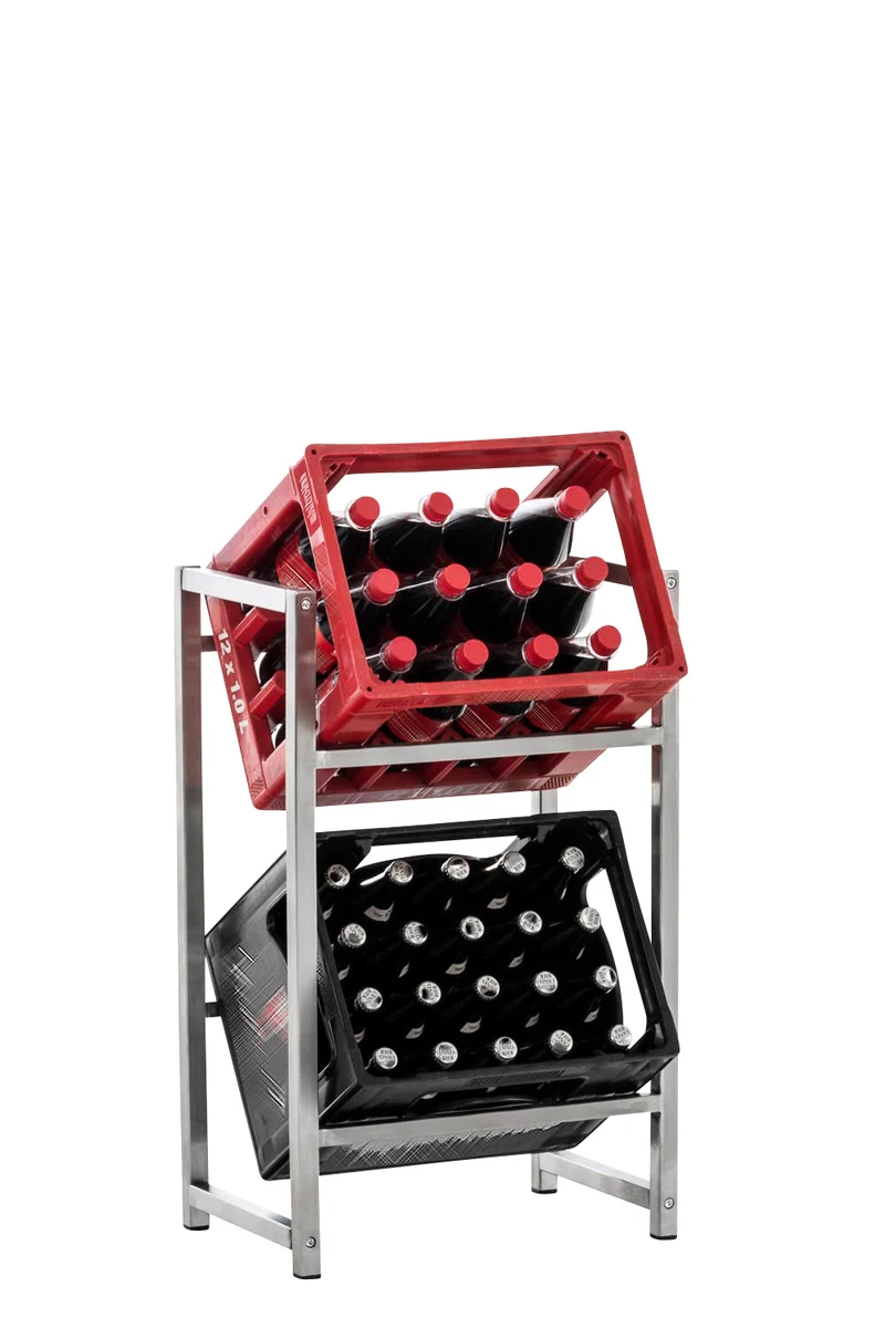Étagère pour caisses à boissons 75x47 cm pour 2 caisses support rangement étagère sur pied en acier inoxydable 10_0003068