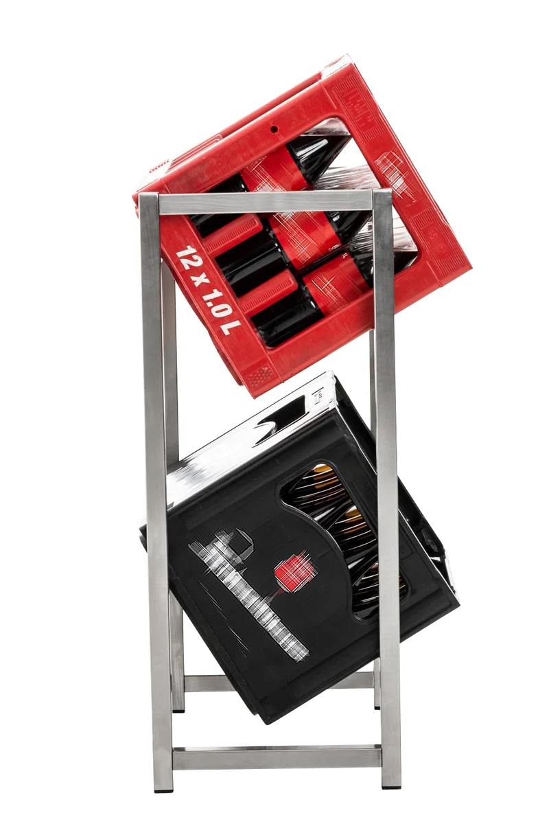 Étagère pour caisses à boissons 75x47 cm pour 2 caisses support rangement étagère sur pied en acier inoxydable 10_0003068