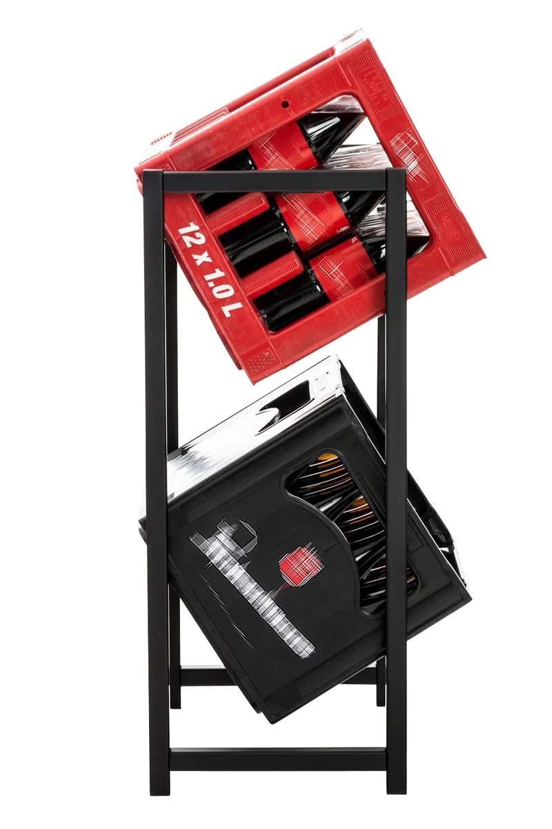 Étagère pour caisses à boissons 75x47 cm pour 2 caisses support rangement étagère sur pied en métal noir 10_0003067