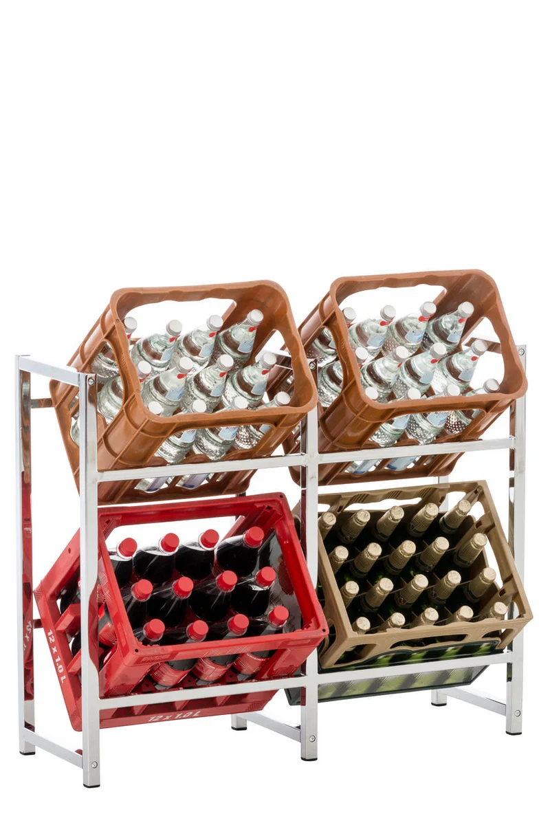 Étagère pour caisses à boissons 91x75 cm pour 4 caisses support rangement étagère sur pied en métal chromé 10_0003158