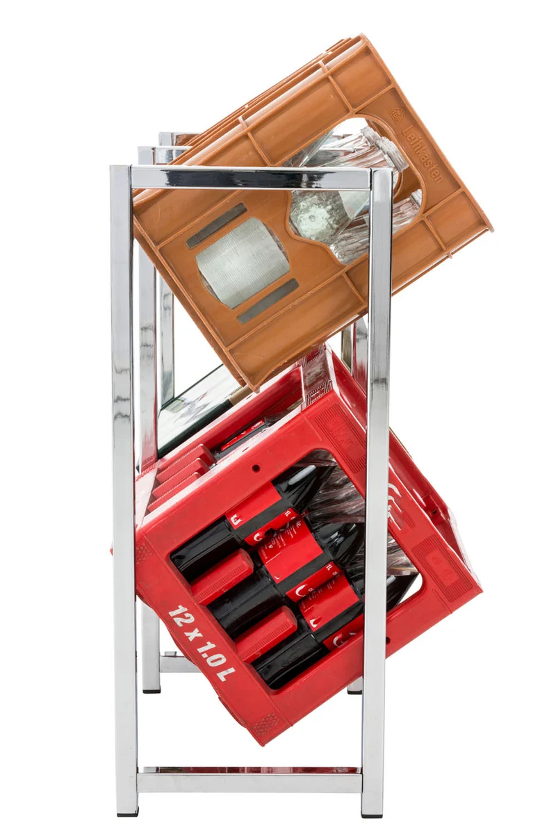 Étagère pour caisses à boissons 91x75 cm pour 4 caisses support rangement étagère sur pied en métal chromé 10_0003158