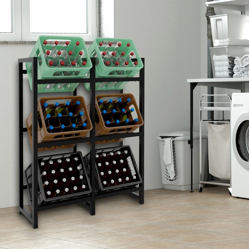 Étagère pour 6 caisses à boissons rangement support bouteilles 117x91 cm en métal noir 10_0003219