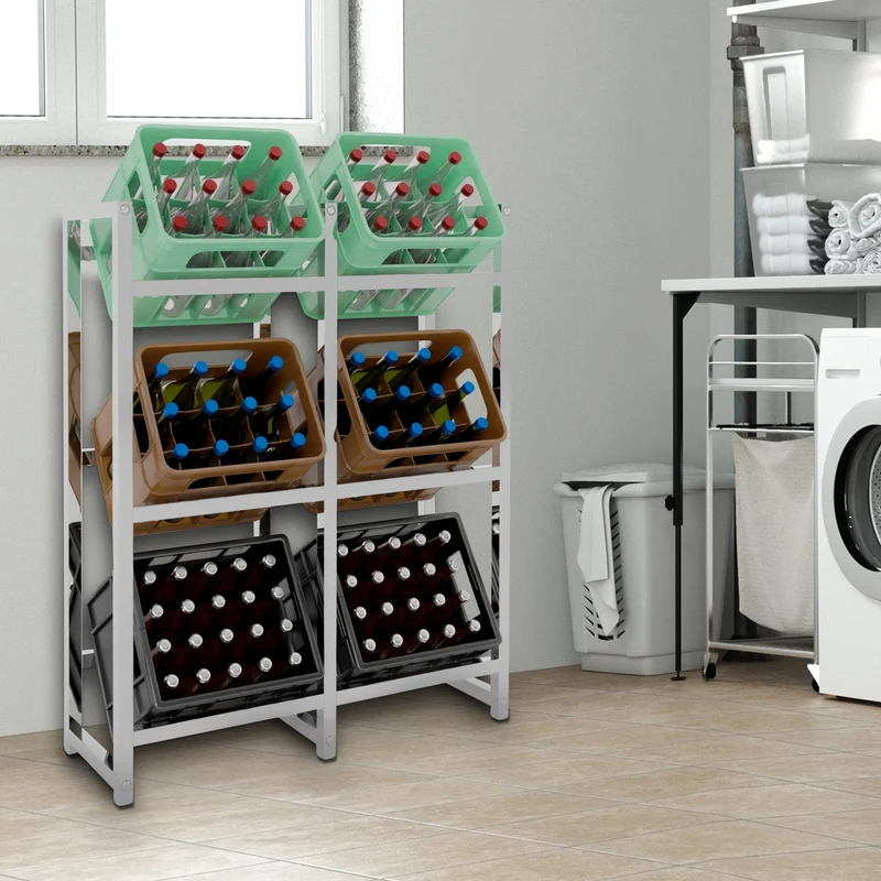 Étagère pour 6 caisses à boissons rangement support bouteilles 117x91 cm en métal chromé 10_0003216