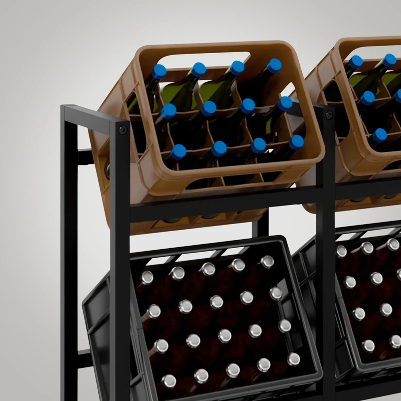Étagère pour 4 caisses à boissons rangement support bouteilles 91x76 cm en métal noir 10_0003162
