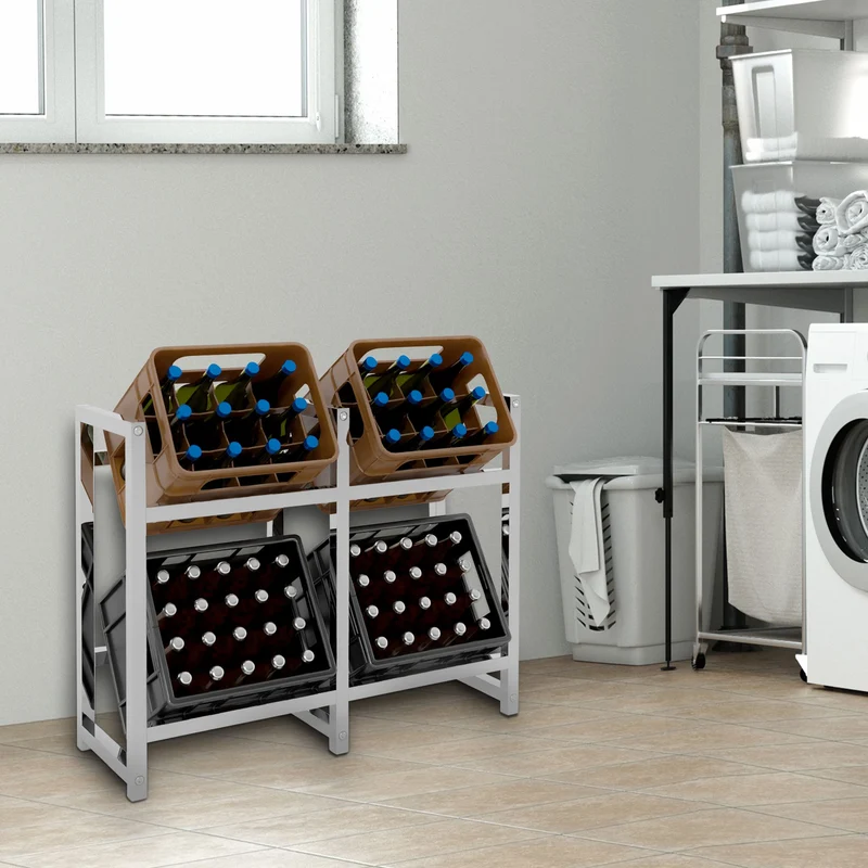 Étagère pour 4 caisses à boissons rangement support bouteilles 91x76 cm en métal chromé 10_0003159