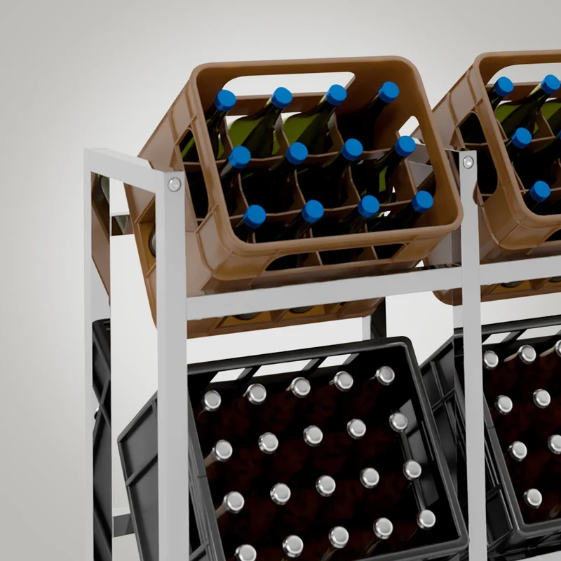 Étagère pour 4 caisses à boissons rangement support bouteilles 91x76 cm en métal chromé 10_0003159