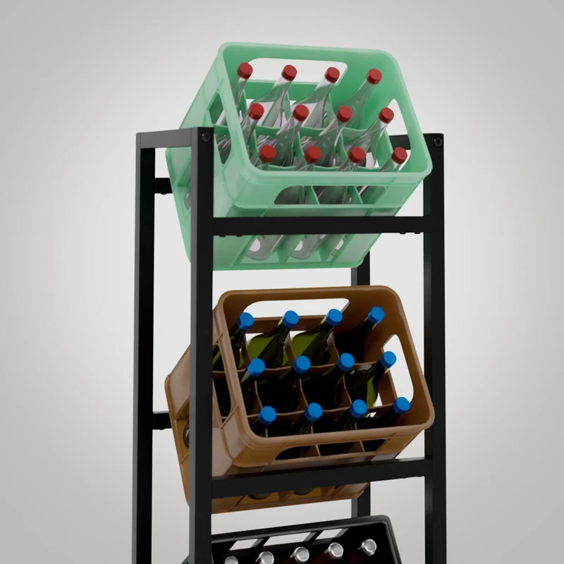 Étagère pour 3 caisses à boissons rangement support bouteilles 117x47 cm en métal noir 10_0003152