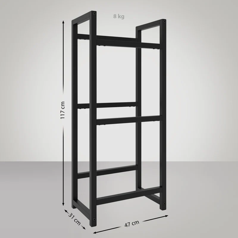 Étagère pour 3 caisses à boissons rangement support bouteilles 117x47 cm en métal noir 10_0003152