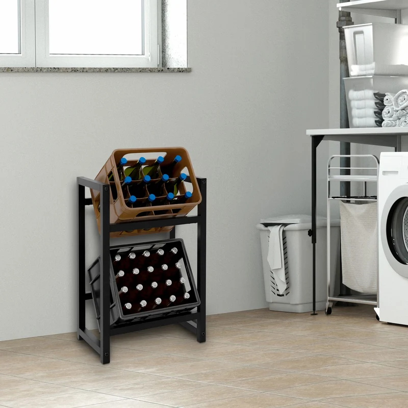 Étagère pour 2 caisses à boissons rangement support bouteilles 47x76 cm en métal noir 10_0003072