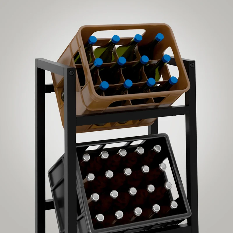 Étagère pour 2 caisses à boissons rangement support bouteilles 47x76 cm en métal noir 10_0003072