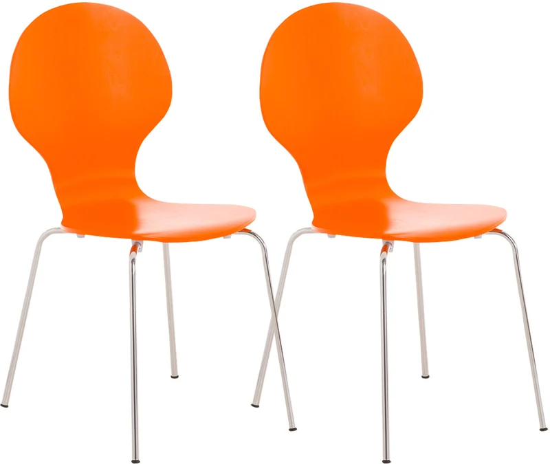 Lot de 2 chaises de cuisine salle à manger empilables dossier arrondi en bois orange et métal chromé 10_0003088