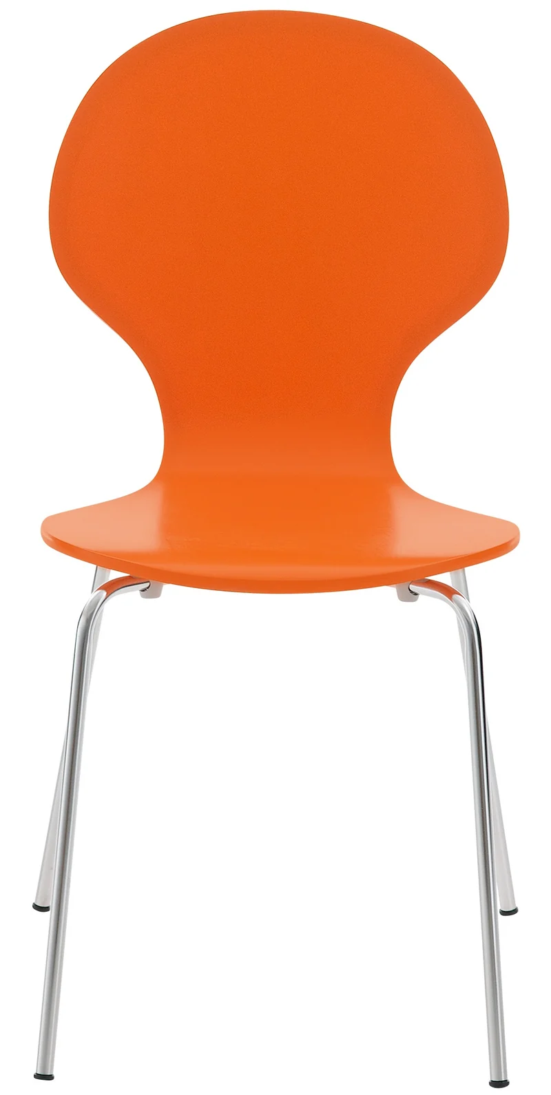 Chaise de cuisine salle à manger x1 empilable dossier arrondi en bois orange et métal chromé 10_0003345