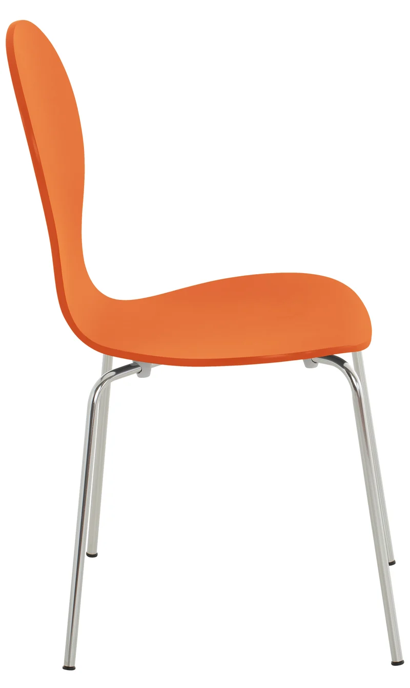 Chaise de cuisine salle à manger x1 empilable dossier arrondi en bois orange et métal chromé 10_0003345