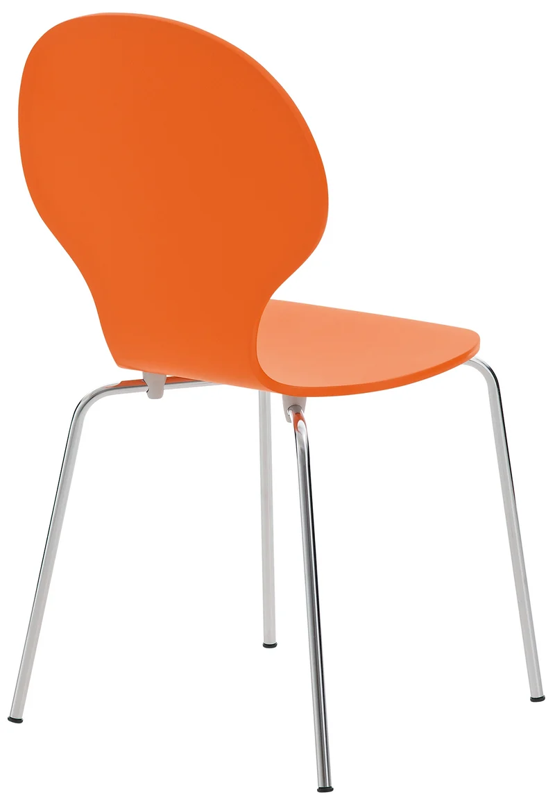 Chaise de cuisine salle à manger x1 empilable dossier arrondi en bois orange et métal chromé 10_0003345
