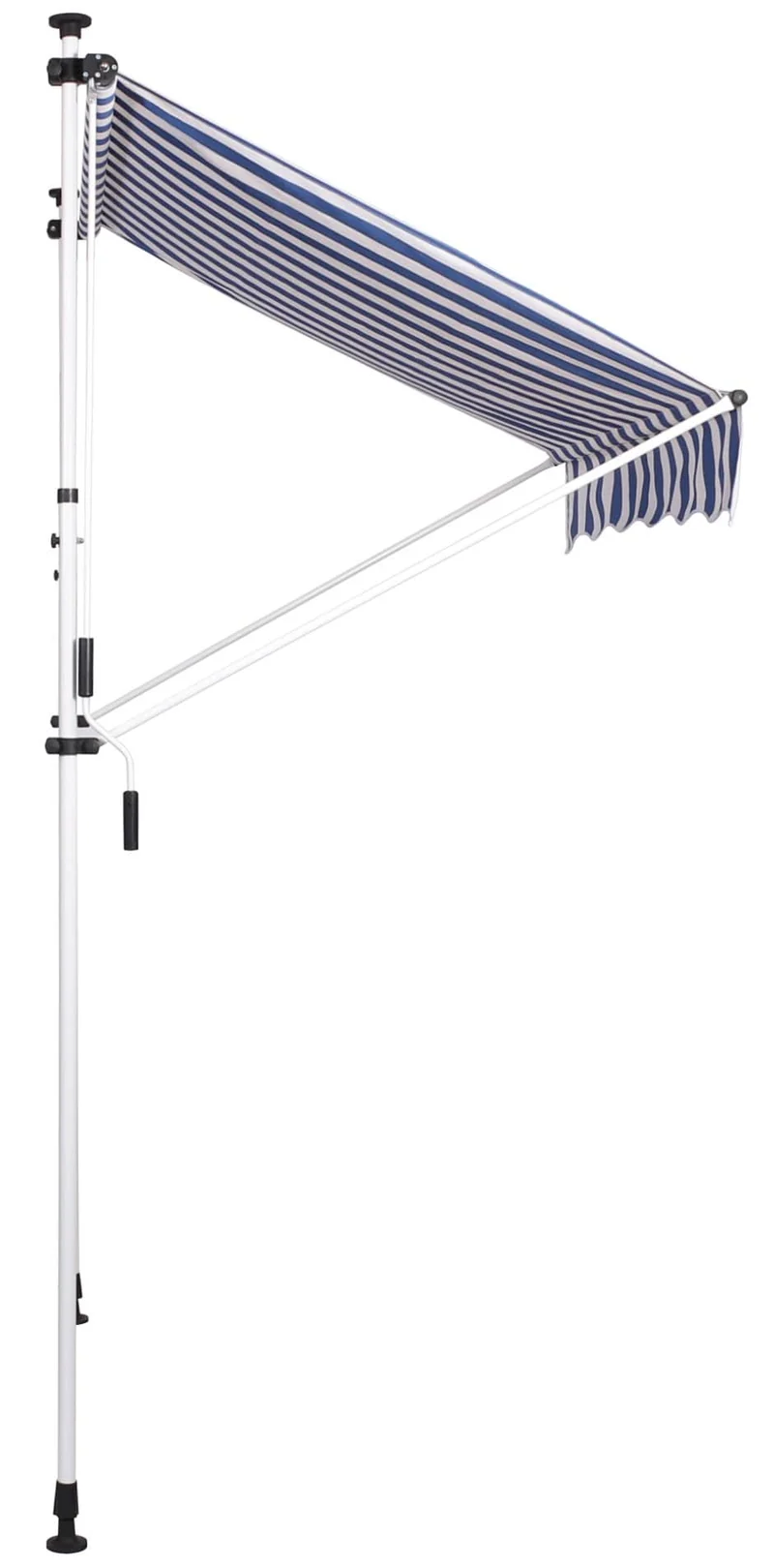 Store banne terrasse auvent à pince avec pied réglable installation sans perçage largeur 350 cm tube en acier tissu blanc / bleu 10_0002973