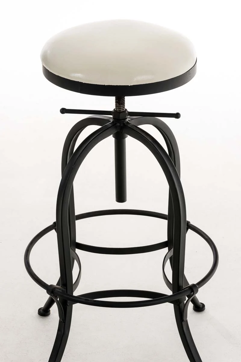 Tabouret de bar design industriel hauteur réglable en métal noir et assise PVC blanc 10_0005360