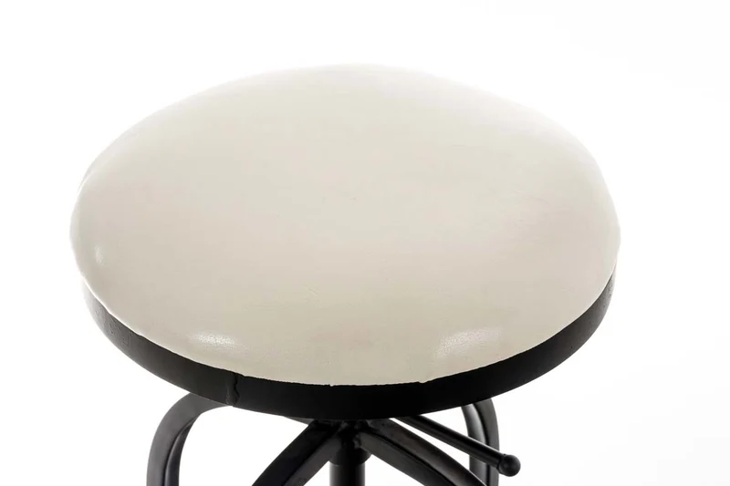Tabouret de bar design industriel hauteur réglable en métal noir et assise PVC blanc 10_0005360