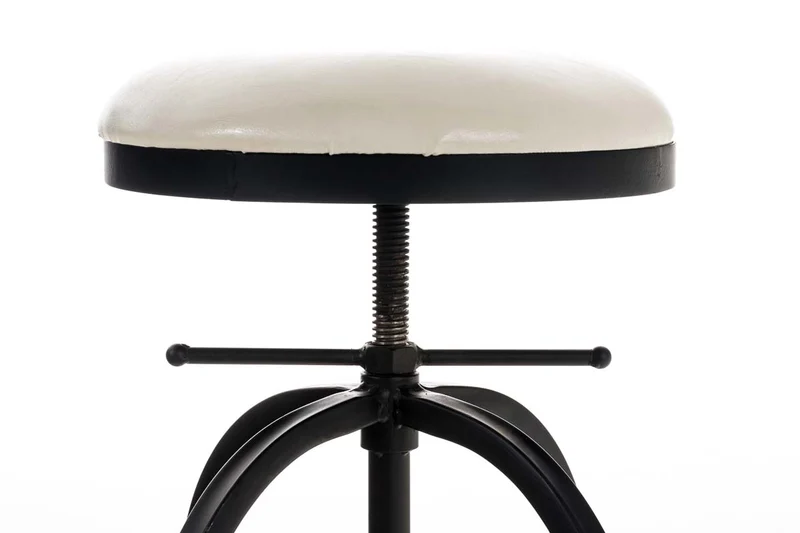 Tabouret de bar design industriel hauteur réglable en métal noir et assise PVC blanc 10_0005360