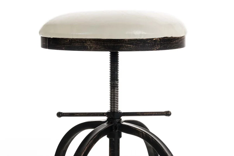 Tabouret de bar design industriel hauteur réglable en métal bronze et assise PVC blanc 10_0005359