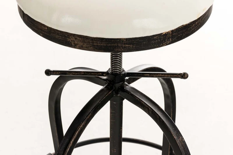 Tabouret de bar design industriel hauteur réglable en métal bronze et assise PVC blanc 10_0005359