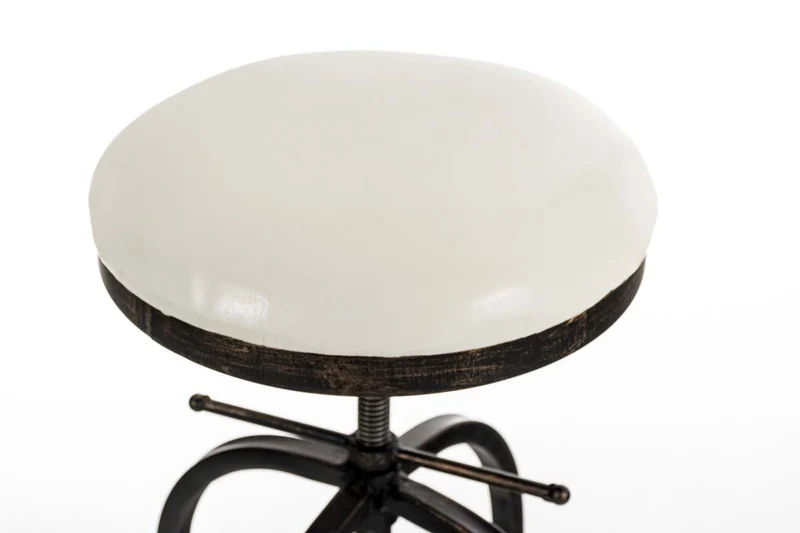 Tabouret de bar design industriel hauteur réglable en métal bronze et assise PVC blanc 10_0005359