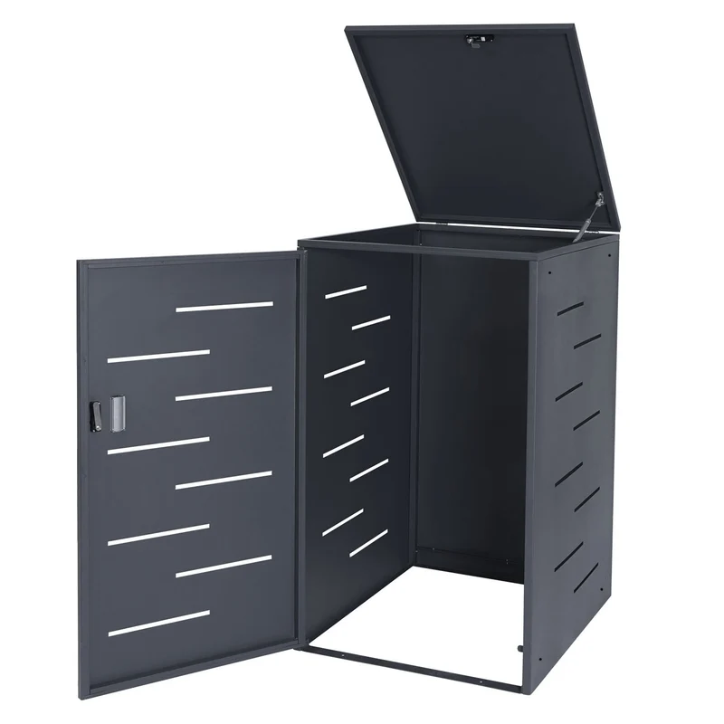 Abri de poubelles extérieur conteneurs à ordures pour une poubelle avec couvercle 116,5x66x80 cm en acier anthracite 04_0002860
