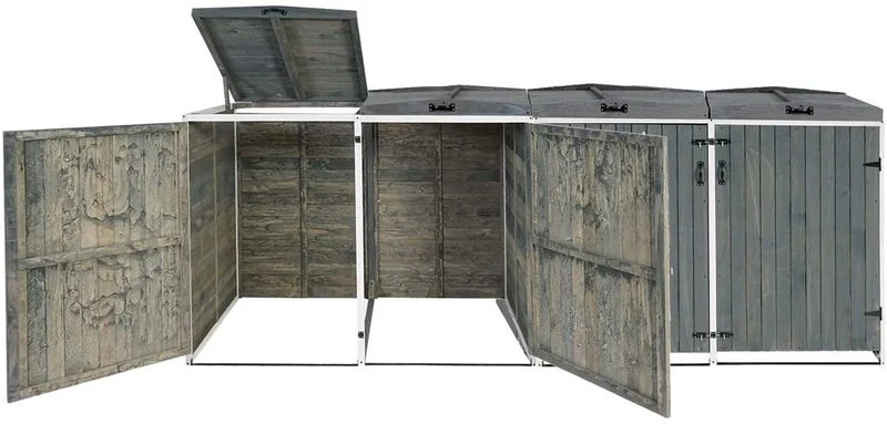 Abris de poubelles extérieur conteneurs à ordures jusqu'à 8 bacs avec couvercle 126x316x98 cm bois certifié FSC gris-blanc 04_0002871
