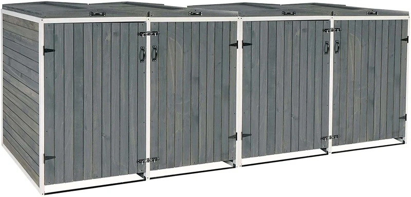 Abris de poubelles extérieur conteneurs à ordures jusqu'à 8 bacs avec couvercle 126x316x98 cm bois certifié FSC gris-blanc 04_0002871
