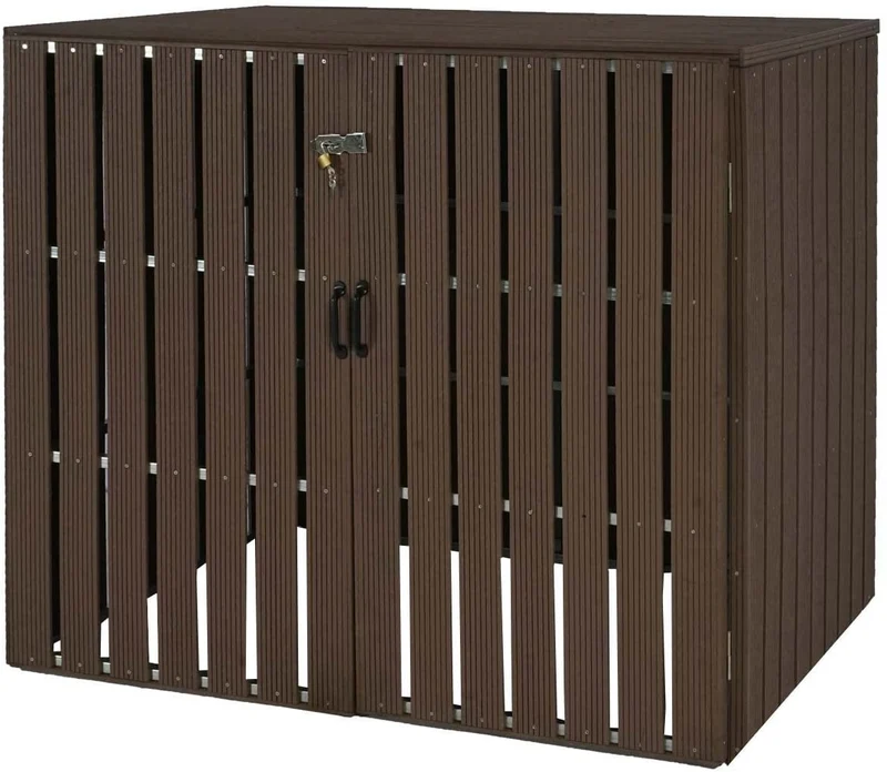 Abri de poubelles extérieur conteneurs à ordures jusqu'à 4 bacs 115x140x100 cm en métal aspect bois marron 04_0005614