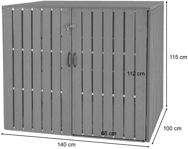 Abri de poubelles extérieur conteneurs à ordures jusqu'à 4 bacs 115x140x100 cm en métal aspect bois extensible gris 04_0005609